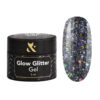 F.O.X Glow Glitter Gel №03 Гель для дизайну з бірюзовим голографічним глітером, 5 мл